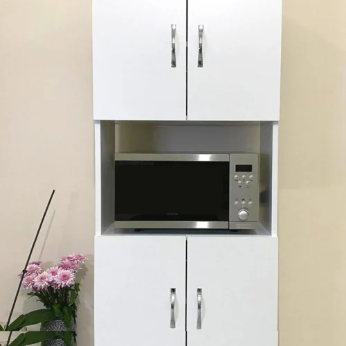 4 Kapaklı Orta Bölmeli 4 Kapılı Çok Amaçlı Beyaz Mikrodalga Mini Fırın Mutfak Dolabı