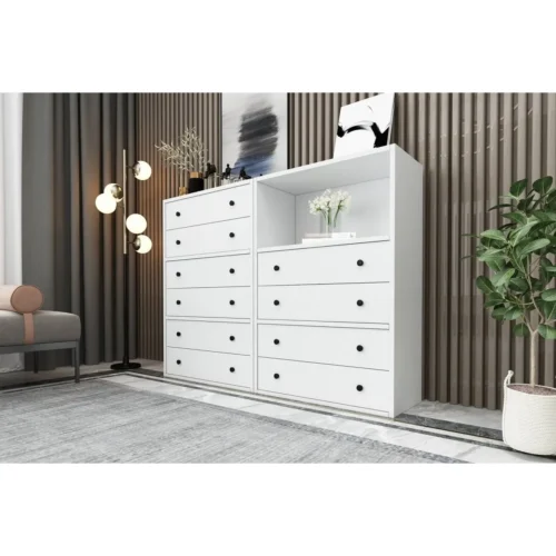 Raflı Çekmeceli Şifonyer Beyaz 130 cm