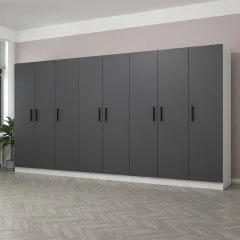 8 Kapı 4 Çekmece Gardırop Beyaz Antrasit